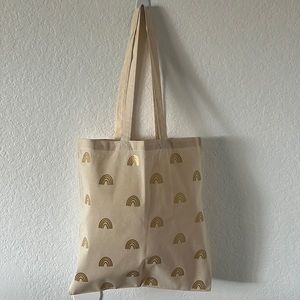Gold rainbow canvas tote bag